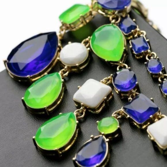 Royal Blue Crystal Rhinestone Statement Gold Collar Necklace - Picture 9 of 12